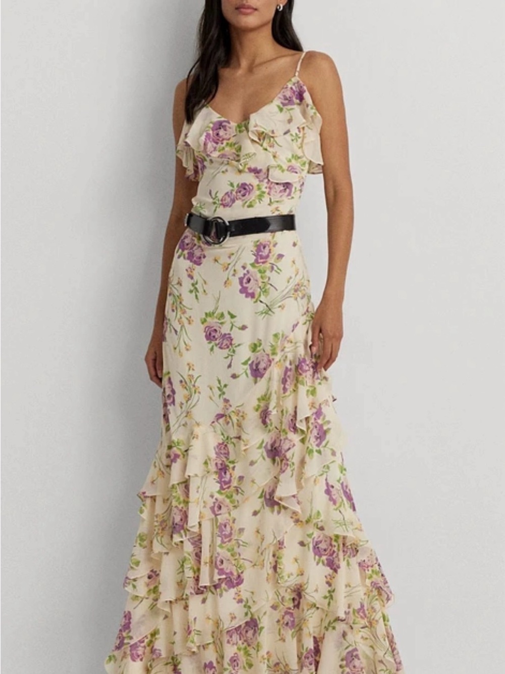 Ralph Lauren Cream Maxi Dress with Purple Floral Print